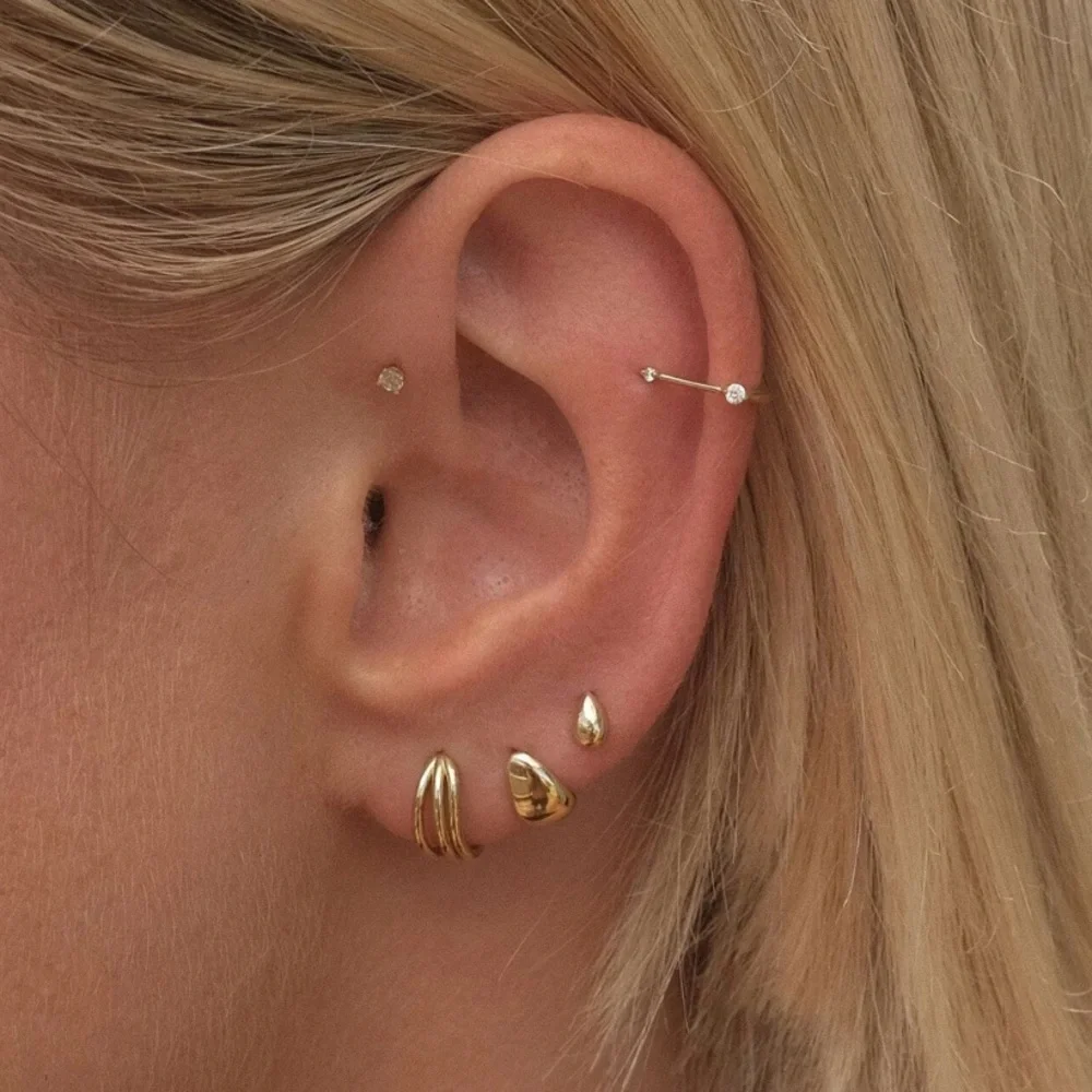 Adornmonde Jack Drip Piercing Ballback 14 Karat Solid Gold Earrings - Picture 2 of 6